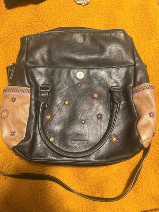 Bolso Desigual Negro Multicolor Bordado