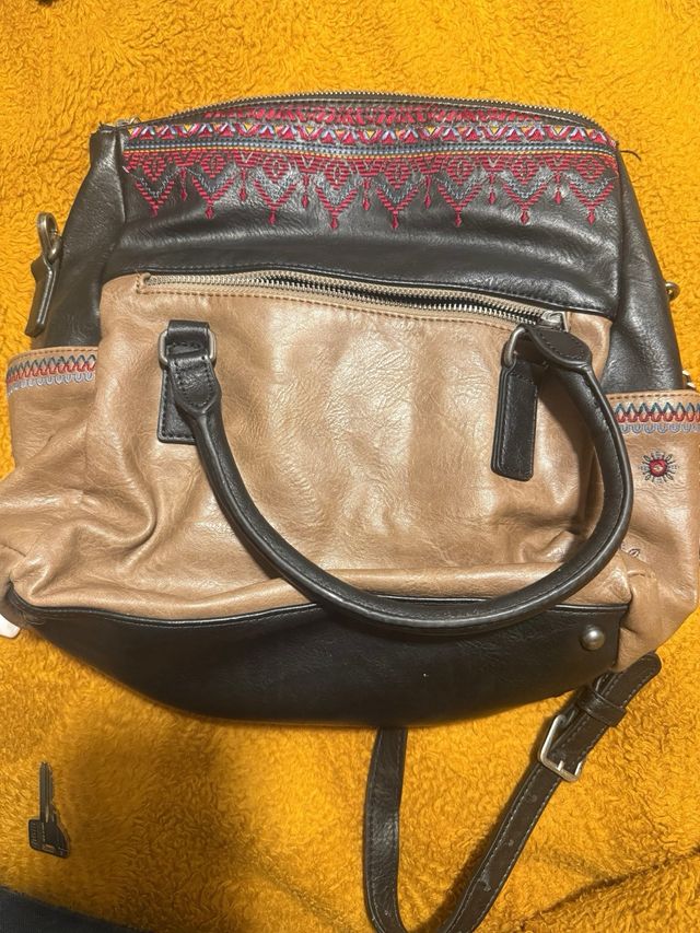 Bolso Desigual Negro Multicolor Bordado