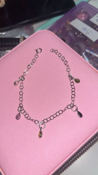 Pulsera Plata Ley con Piedras Multicolor 21cm