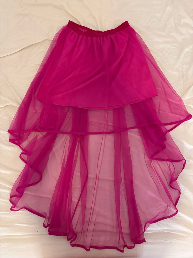 Vintage Falda larga tul rosa fucsia asimétrica