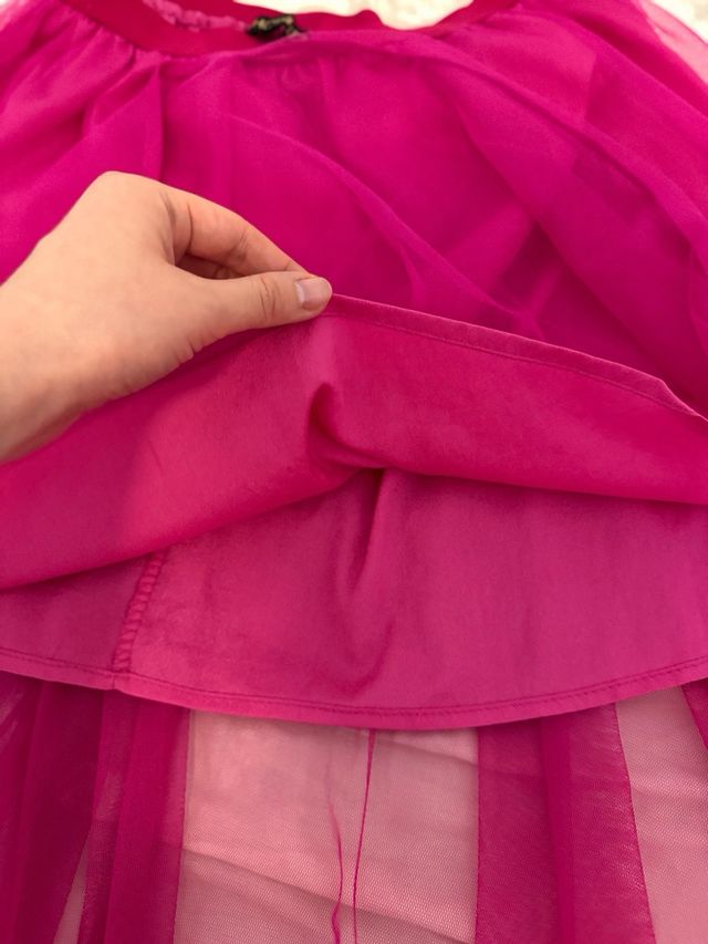 Vintage Falda larga tul rosa fucsia asimétrica