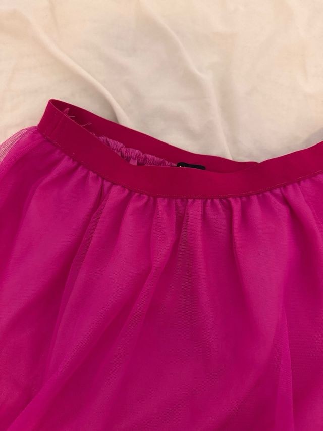 Vintage Falda larga tul rosa fucsia asimétrica