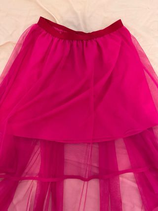 Vintage Falda larga tul rosa fucsia asimétrica