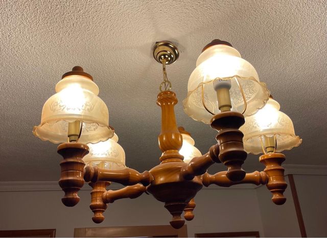Lámpara de techo madera 5 brazos