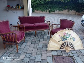 Divanetto e 2 poltrone vintage velluto