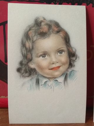 Postales antiguas dibujos pastel niñas