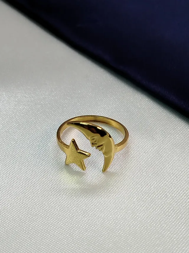 Anillo Luna y Estrella Acero Inoxidable Ajustable