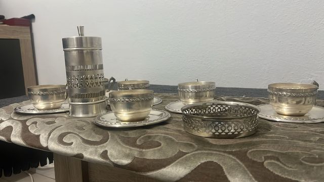 Antico set da caffè in metallo argentato