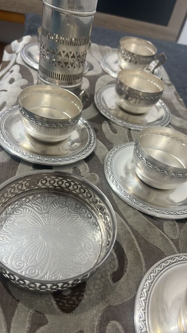 Antico set da caffè in metallo argentato