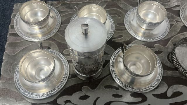 Antico set da caffè in metallo argentato