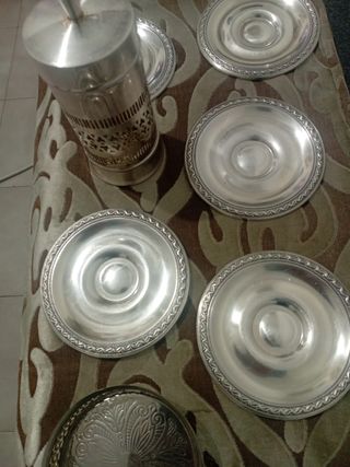 Antiguo juego café metal plateado