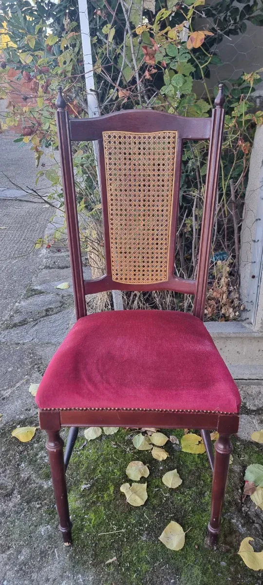 Conjunto 4 sillas vintage madera y ratán