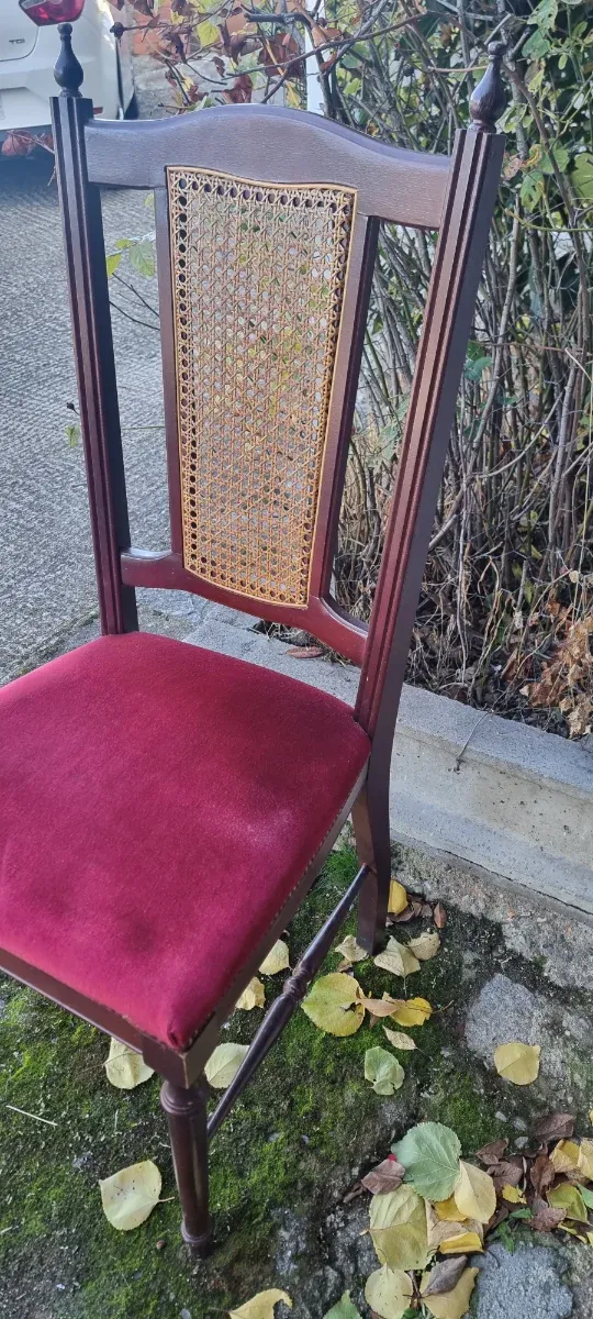 Conjunto 4 sillas vintage madera y ratán