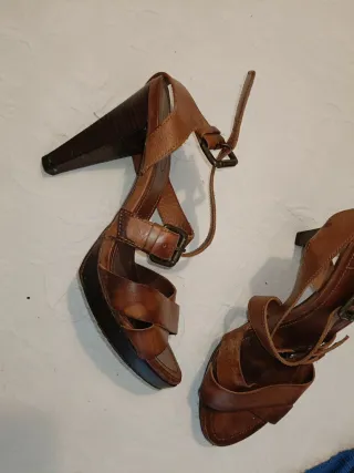 Sandalias Massimo Dutti Piel Marrón Tacón
