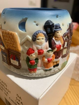 Porta candela ceramica scena invernale