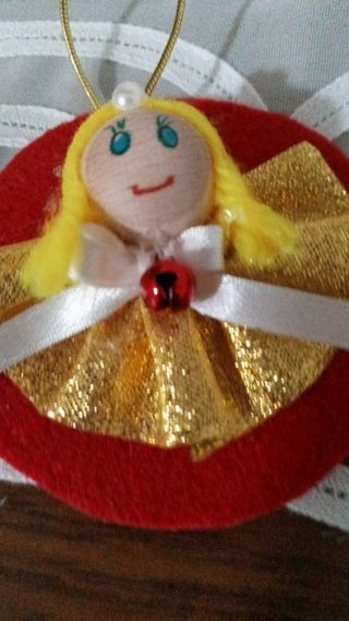 Decorazione Angelo Natale Tessuto Legno