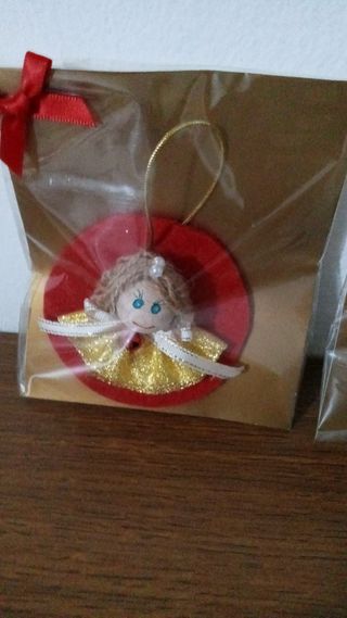 Decorazione Angelo Natale Tessuto Legno