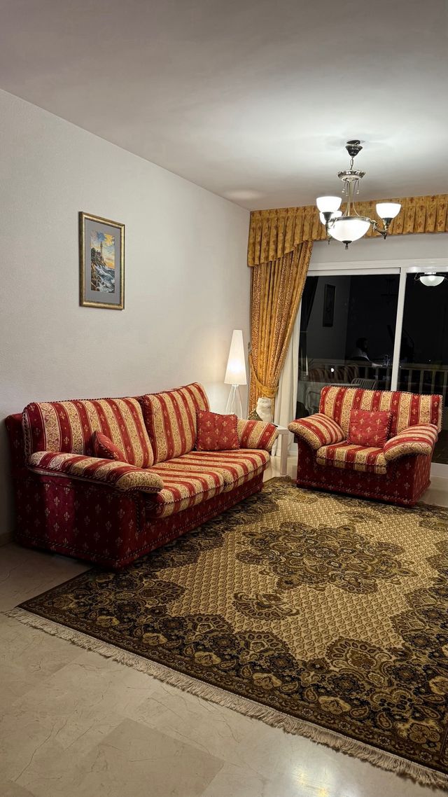 Divano e poltrona + 3 cuscini decorativi