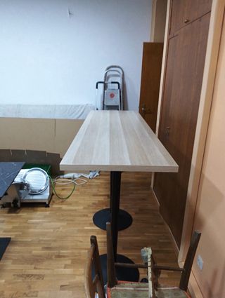 Mesa alta diseño madera y metal 200x60