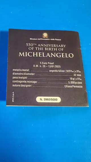 5 Euro Michelangelo 550° Anniversario in argento