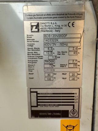 Cámara frigorífica 380V congelación 3 x 2,5 metros