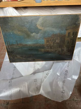 Antico dipinto veneziano con gondole