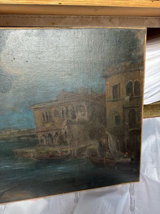 Antico dipinto veneziano con gondole