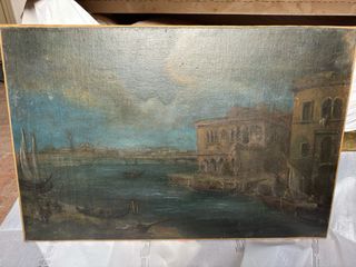 Antico dipinto veneziano con gondole