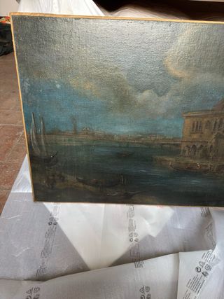 Antico dipinto veneziano con gondole