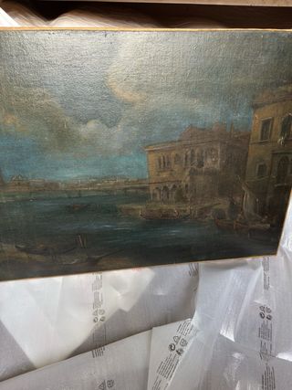 Antico dipinto veneziano con gondole