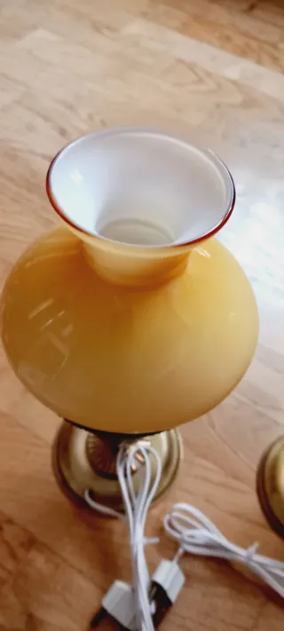 Coppia Lampade Ottone Vetro Arancio Anni '40