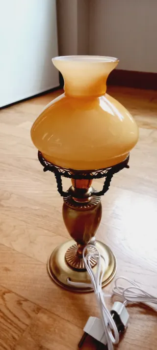 Coppia Lampade Ottone Vetro Arancio Anni '40