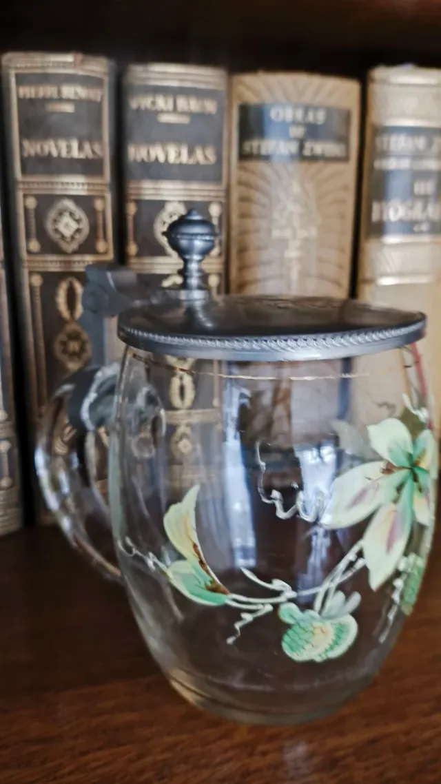 3 Jarras Vidrio Tapa Estaño Antiguas