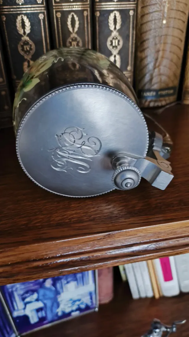 3 Jarras Vidrio Tapa Estaño Antiguas