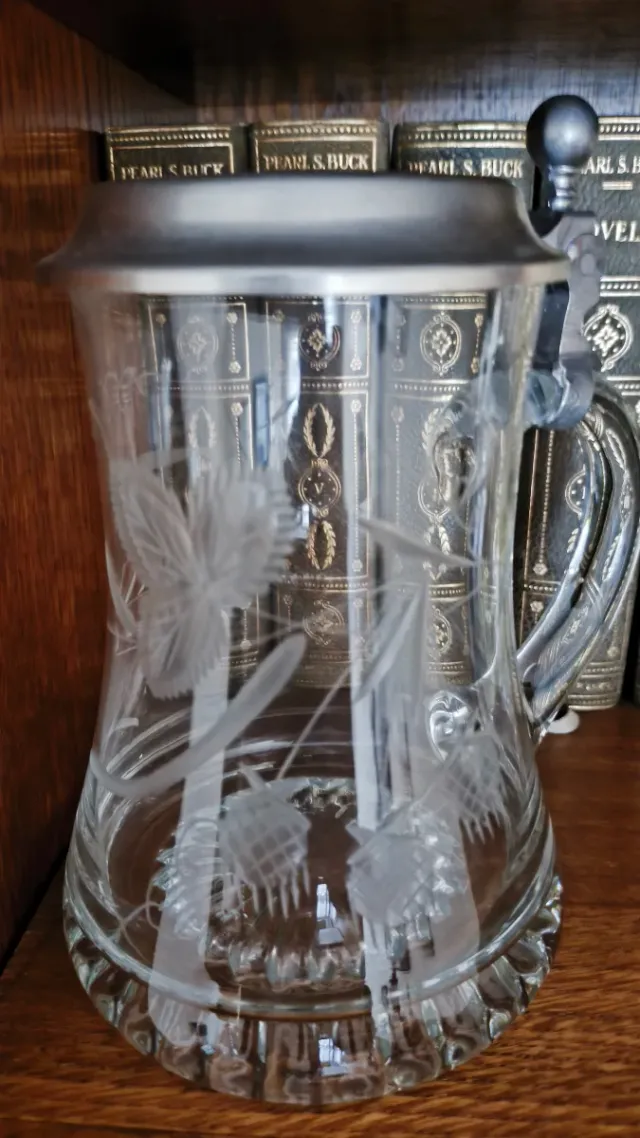 3 Jarras Vidrio Tapa Estaño Antiguas