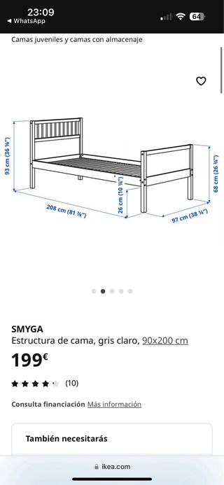 Cama infantil SMYGA IKEA 90x200 cm