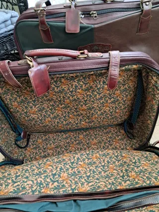 Juego Maletas Vintage Piel Nobuck Marrón/Verde