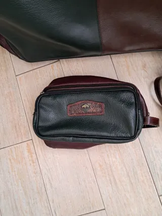 Juego Maletas Vintage Piel Nobuck Marrón/Verde