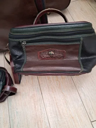 Juego Maletas Vintage Piel Nobuck Marrón/Verde
