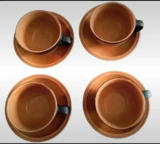 Set 4 Tazze da Tè Etniche con Piattini