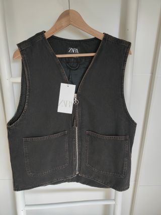 Chaleco Zara Negro Cremallera Bolsillos