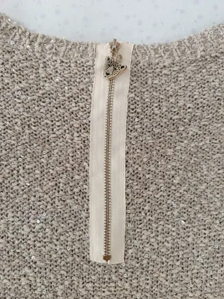 Jersey lentejuelas beige talla L