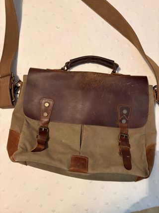 Mochila Vintage Mensajero/Maletín Cuero y Lona