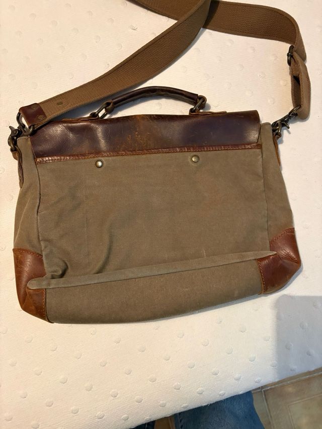 Mochila Vintage Mensajero/Maletín Cuero y Lona