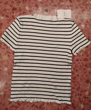 Camiseta Bershka Rayas Blancas y Negras Talla S