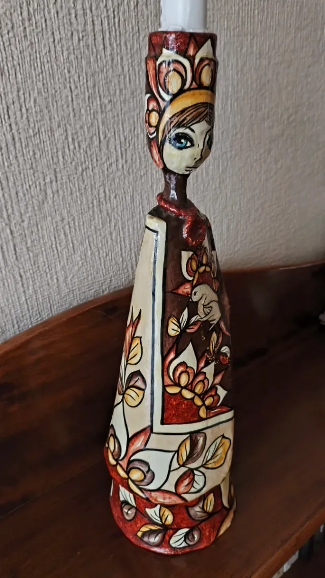 Portavelas mexicano antiguo papel maché