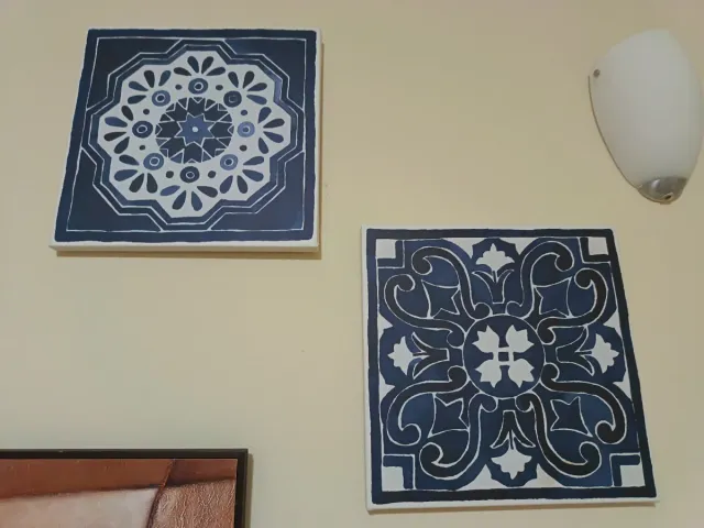 Cuadros decorativos imitacion cerámica azul y blan