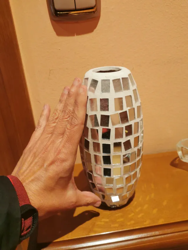 Jarrón Mosaico Espejo Blanco