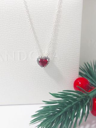Collar Pandora Corazón Rojo y Circonitas