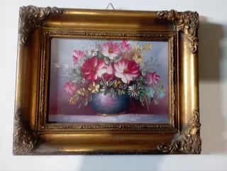 Quadretto dipinto fiori vintage anni 80 cornice.